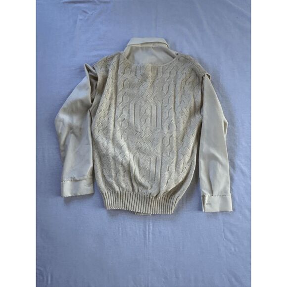 Vintage Bobby Brooks Button Down Dress Shirt w/ Knit Flower Vest, Size S, Cream - Picture 2 of 9